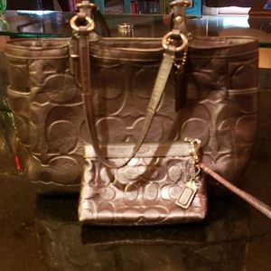 Rare gun metal metallic  Coach with wristlet